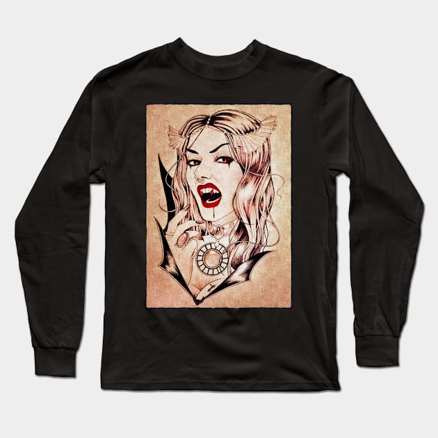 Vampire Queen Long Sleeve T-Shirt by FineAndDandy